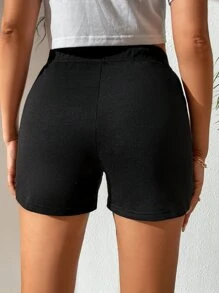 SHEIN Tall Quần đùi nữ Dây kéo màu trơn Giải trí - màu đen - Xem 2