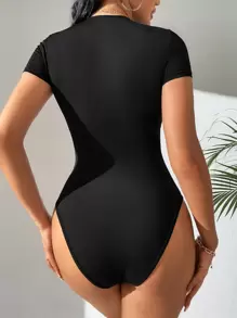 SHEIN Tall Solid Slim Fit Bodysuit - Black - View 2