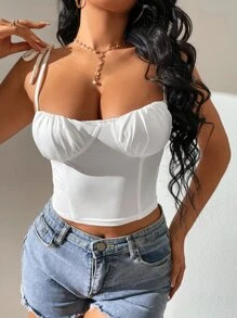 SHEIN Tall 肩上打結緊身上衣吊帶短上衣 - 白色 - 查看 1