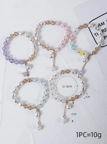 5pcs Random Color Faux Pearl Charm Beaded Bracelet - Multicolor - View 3