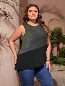 Mulvari Áo hai dây Plus Size Bất đối xứng Khối Màu Giải trí - Nhiều màu - Xem 4