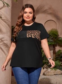 Mulvari Camiseta de leopardo en contraste - Negro - Ver 1