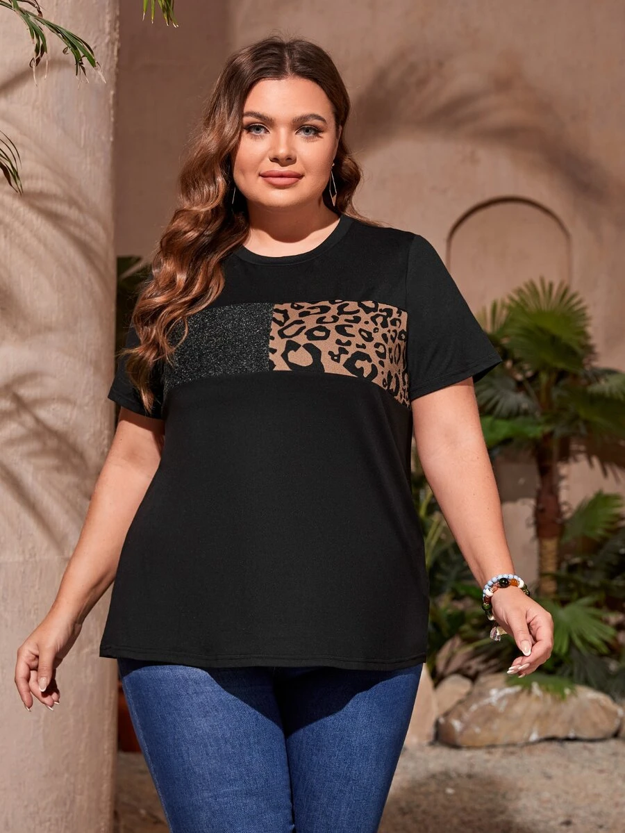 Mulvari Camiseta de leopardo en contraste - Negro - Ver 1