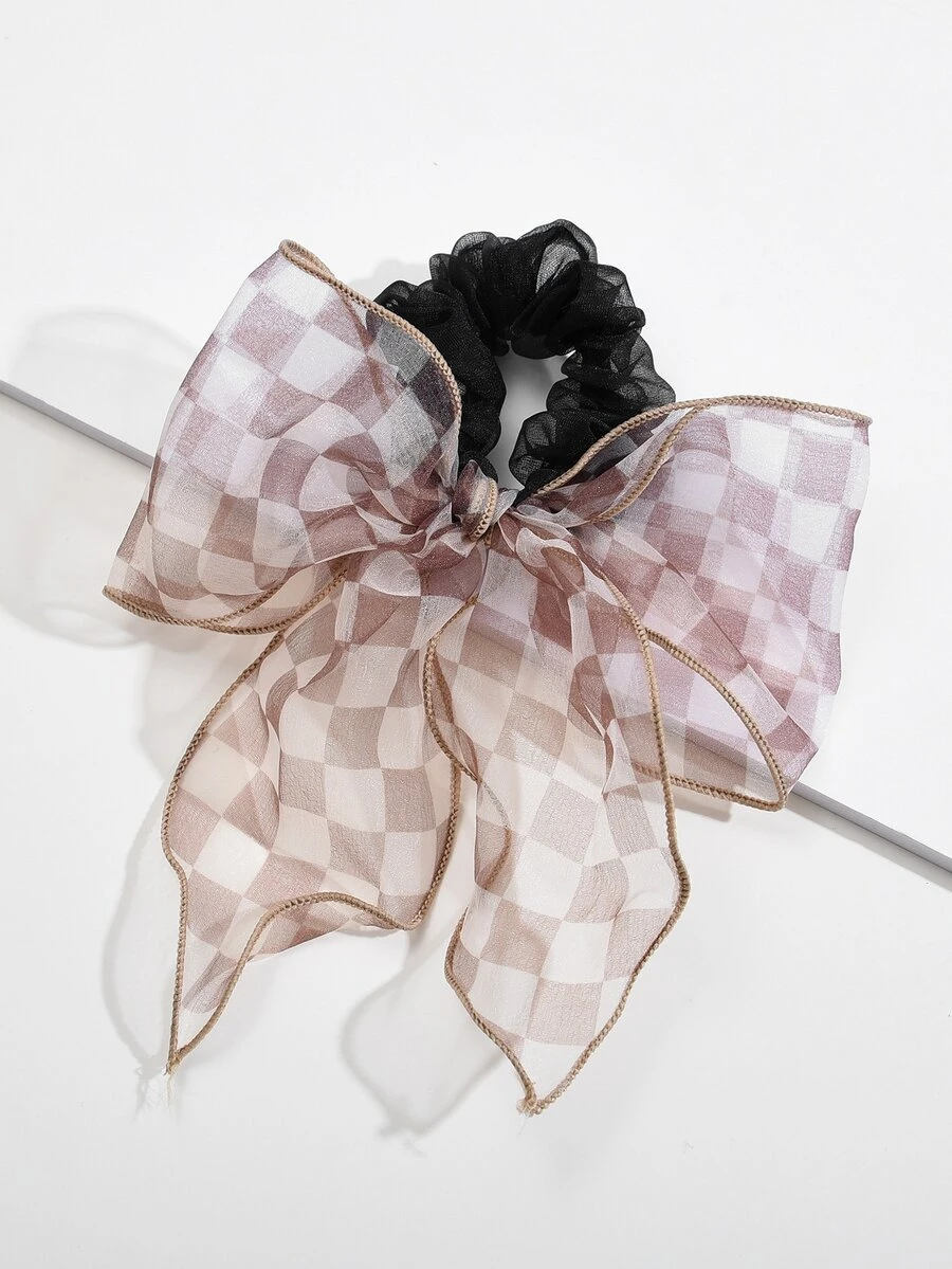 Checkered Pattern Scarf Hair Tie - Pink - View 1