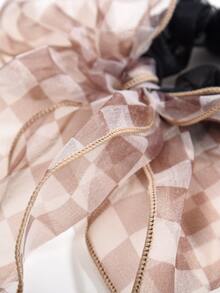 Checkered Pattern Scarf Hair Tie - Pink - View 3