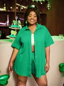 大碼落肩袖襯衫和短褲