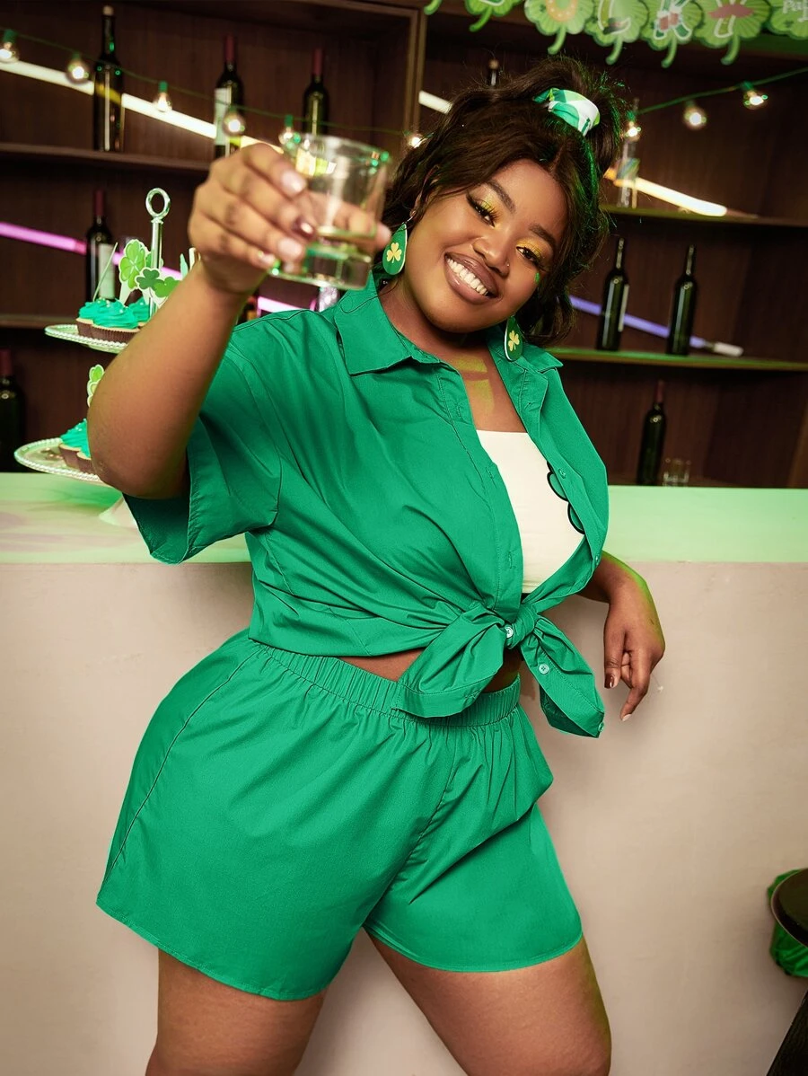 大碼落肩袖襯衫和短褲