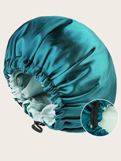 Awegeo 1pc Women's Solid Colored Double-Layered Satin Bonnet Adjustable Slouchy Cap With Elastic Button Closure, Fashionable Sleep Bonnet For Daily Use To Protect & Style Hair