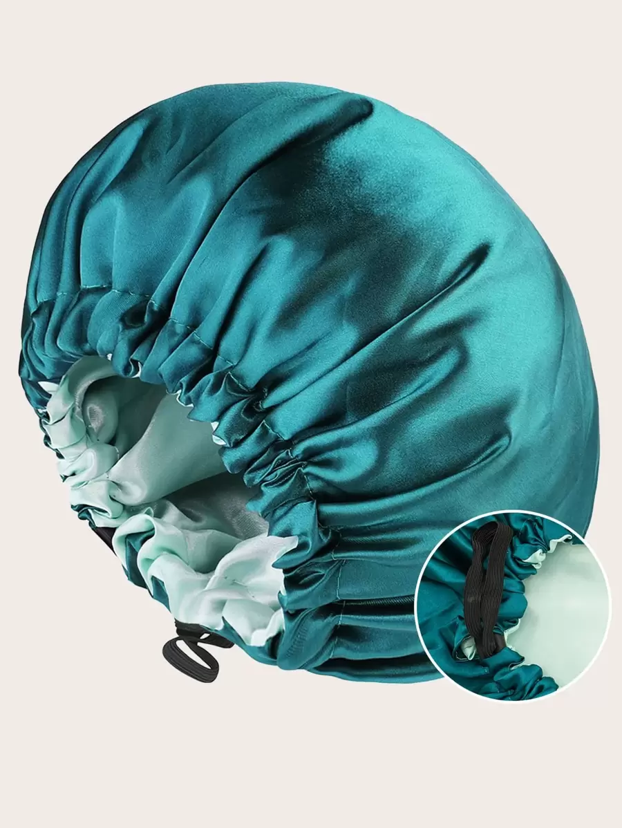Awegeo 1件装女士纯色双层缎面睡帽，可调节抽绳和纽扣，时尚睡帽，适合日常佩戴，保护并造型头发。