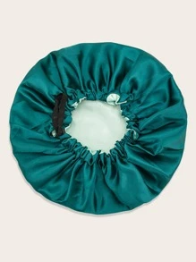 Awegeo 1件装女士纯色双层缎面睡帽，可调节抽绳和纽扣，时尚睡帽，适合日常佩戴，保护并造型头发。 - 水鴨藍 - 查看 4