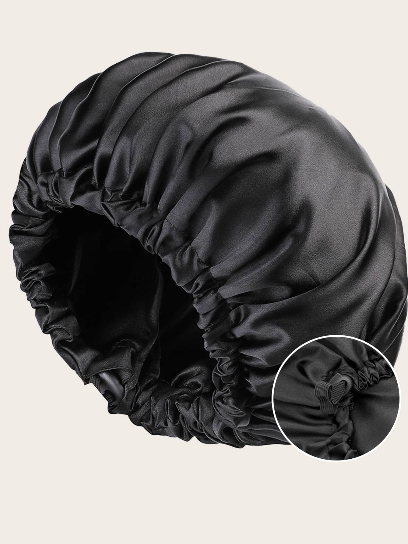 Awegeo 1pc Women's Solid Color Double-Layer Satin Sleep Cap, Adjustable Drawstring & Button, Fashionable Sleeping Hat, Daily Wear, Hair Protection & Styling