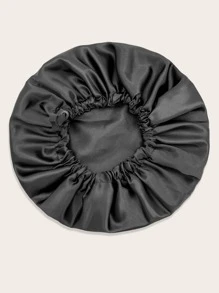 Awegeo 1pc Women's Solid Color Double-Layer Satin Sleep Cap, Adjustable Drawstring & Button, Fashionable Sleeping Hat, Daily Wear, Hair Protection & Styling - Black - View 3