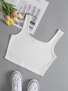 SHEIN EZwear Figure And Horse Print Crop Tank Top - White - View 2