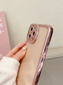 Funda de celular transparente con diseño de diamante de imitación marco en contraste - Oro rosa - Ver 3
