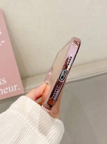 Funda de celular transparente con diseño de diamante de imitación marco en contraste - Oro rosa - Ver 4