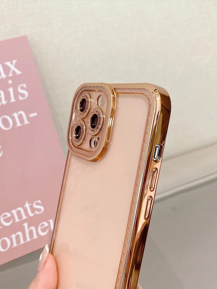 Rhinestone Decor Contrast Frame Clear Phone Case