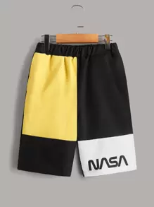 SHEIN Boys Letter Graphic Colourblock Shorts - Multicolor - View 1