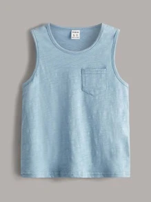 SHEIN Young Boy 3 Packs Patch Pocket Solid Tank Top Boys Tank Tops3 Pack Tops, School, Campus, College