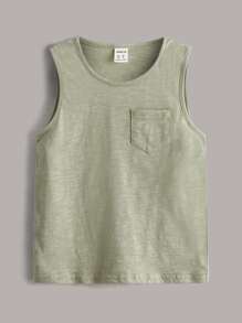 SHEIN Young Boy 3 Packs Patch Pocket Solid Tank Top Boys Tank Tops3 Pack Tops, School, Campus, College