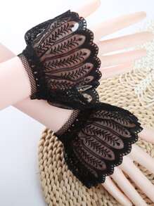 Lace Scallop Trim Sleeves False Cuff - Black - View 1