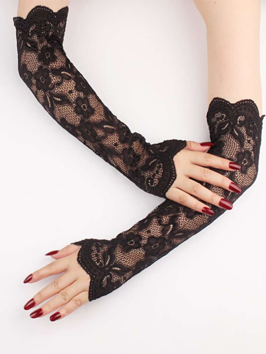Lace Arm Sleeves Halloween Wedding Valentine's Day - Black - View 1