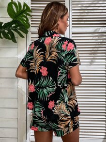 SHEIN VCAY 熱帶圖案襯衫和抹胸上衣和短褲