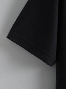 男士素色抽繩連帽T恤 - 黑色 - 查看 3