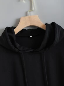 男士素色抽繩連帽T恤 - 黑色 - 查看 4