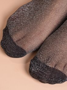 1 Pair Women's Fashionable Glitter Sheer Ankle Socks - Black - View 2