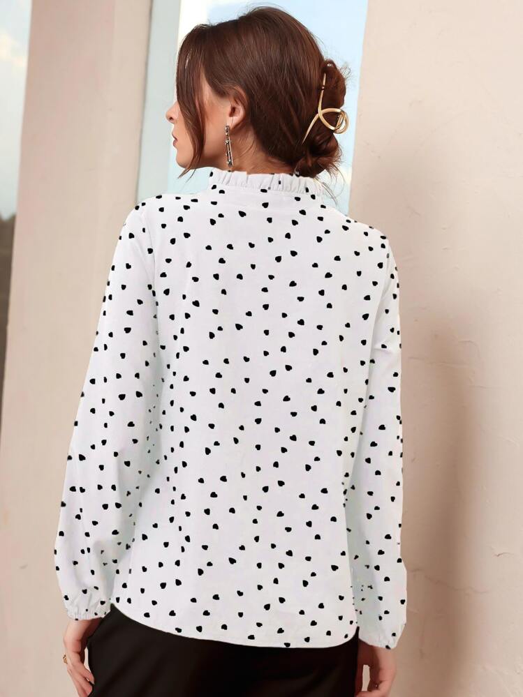 Modelyn גדיל עניבה קדמית לב כל האותיות אלגנטי חולצות לנשים - לבן - ראה 2