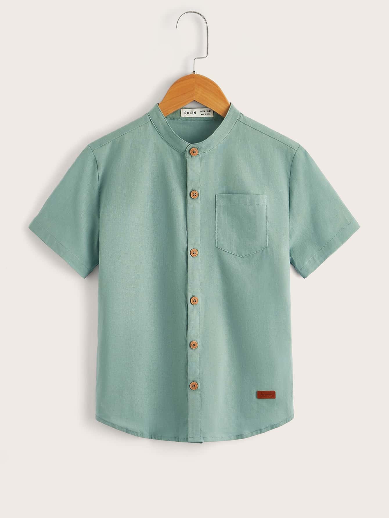 SHEIN 適合青少年男孩的字母拼接鈕扣襯衫 - 青碧色 - 查看 1