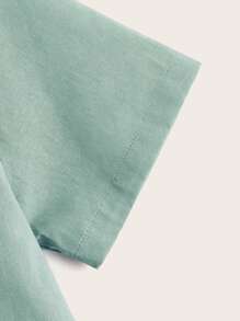 SHEIN 適合青少年男孩的字母拼接鈕扣襯衫 - 青碧色 - 查看 4