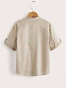 SHEIN 男孩捲邊袖素色襯衫