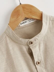 SHEIN 男孩捲邊袖素色襯衫