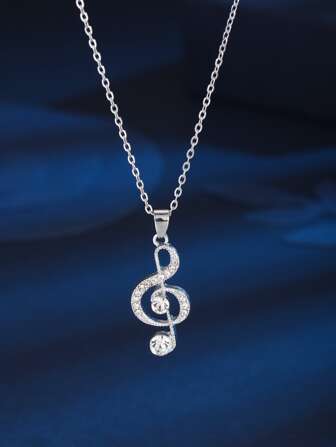 Rhinestone Musical Note Charm Necklace