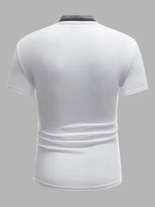 GENTILAND Men Horse Print Contrast Trim Polo Shirt - White - View 2