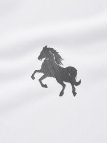 GENTILAND Men Horse Print Contrast Trim Polo Shirt - White - View 3