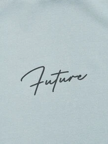 GENTILAND Men Letter Graphic Press Crease Tee & Drawstring Waist Shorts - Dusty Blue - View 4