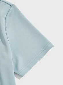 GENTILAND Men Letter Graphic Press Crease Tee & Drawstring Waist Shorts - Dusty Blue - View 5