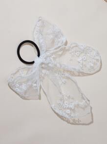 1 件/2 件蕾丝蝴蝶结发带马尾辫固定器发圈橡皮筋发圈发绳弹性发带，头饰 - 白色 - 查看 3