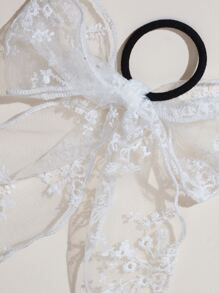 1 件/2 件蕾丝蝴蝶结发带马尾辫固定器发圈橡皮筋发圈发绳弹性发带，头饰 - 白色 - 查看 4