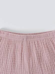 Bộ đồ Em bé Nút phía trước màu trơn Giải trí - Bụi hồng - Xem 3