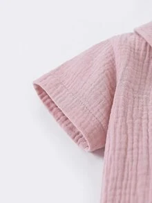 Bộ đồ Em bé Nút phía trước màu trơn Giải trí - Bụi hồng - Xem 6