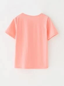 SHEIN Girls 1pc Letter Graphic Tee - Coral Pink - View 2