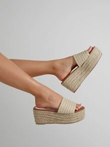 Colorblock Straw Wedge Sandals - màu nâu - Xem 1
