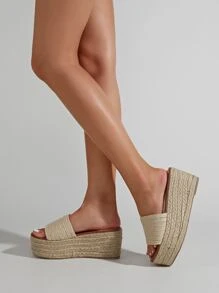 Colorblock Straw Wedge Sandals - màu nâu - Xem 2