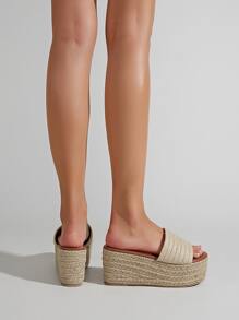 Colorblock Straw Wedge Sandals - màu nâu - Xem 3