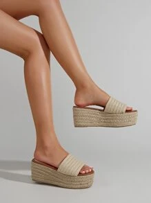 Colorblock Straw Wedge Sandals - màu nâu - Xem 4