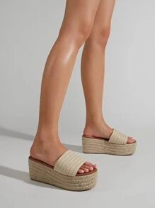 Colorblock Straw Wedge Sandals - màu nâu - Xem 5