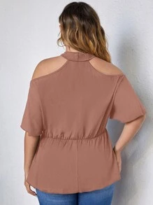 SHEIN Unity Plus Cold Shoulder Asymmetric Peplum Tee - Dusty Pink - View 2